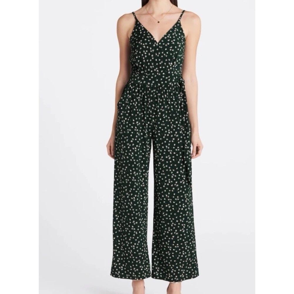 Kaileigh Stitch Fix Rochelle Knit Floral Jumpsuit Dark Green Women's Size LP